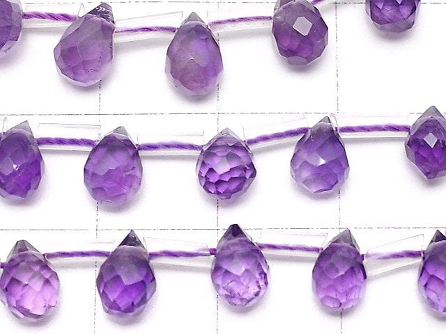 [Video]Amethyst AAA- Drop Faceted Briolette 7x5x5mm half or 1strand beads (aprx.15inch/38cm)