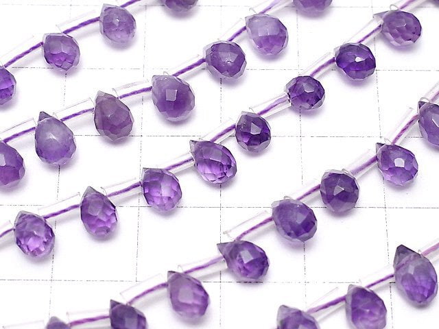 [Video]Amethyst AAA- Drop Faceted Briolette 7x5x5mm half or 1strand beads (aprx.15inch/38cm)