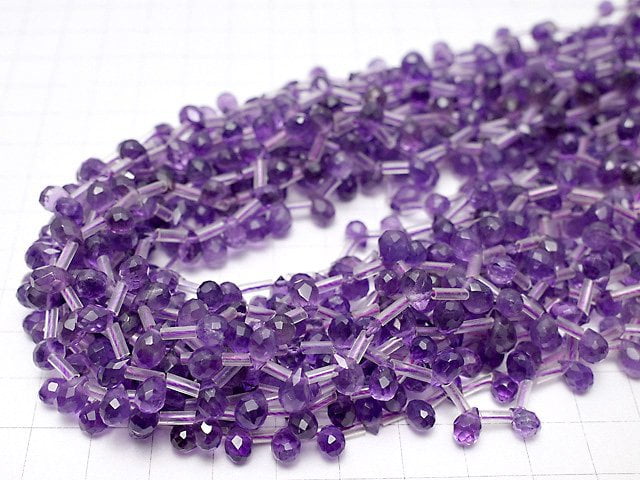 [Video]Amethyst AAA- Drop Faceted Briolette 7x5x5mm half or 1strand beads (aprx.15inch/38cm)