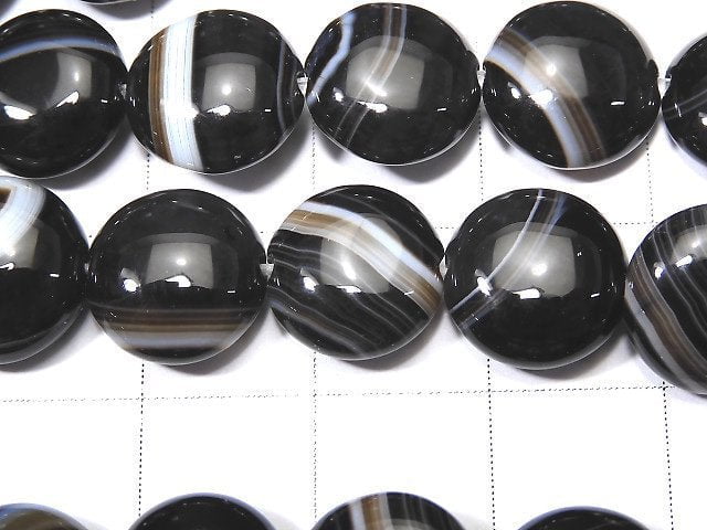 Stripe Onyx Coin 10x10x4mm 1strand beads (aprx.15inch / 36cm)