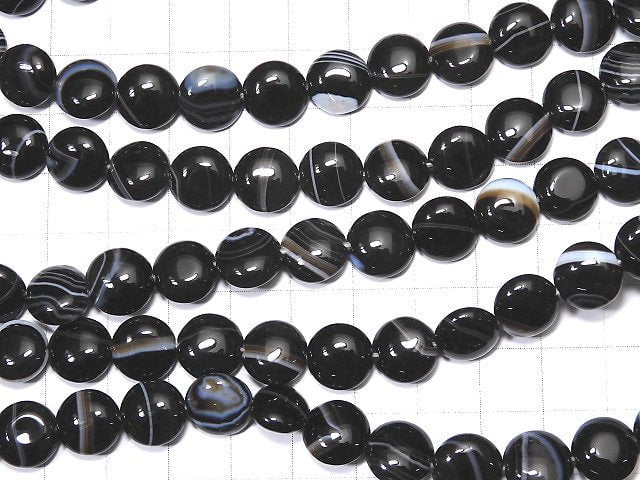 Stripe Onyx Coin 10x10x4mm 1strand beads (aprx.15inch / 36cm)