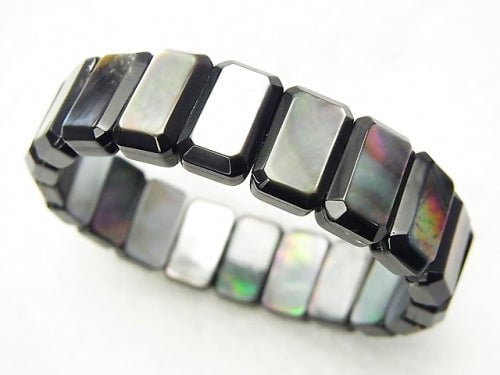 High Quality Black Shell AAA 2 Hole Faceted Rectangle 14x9x5mm Bracelet