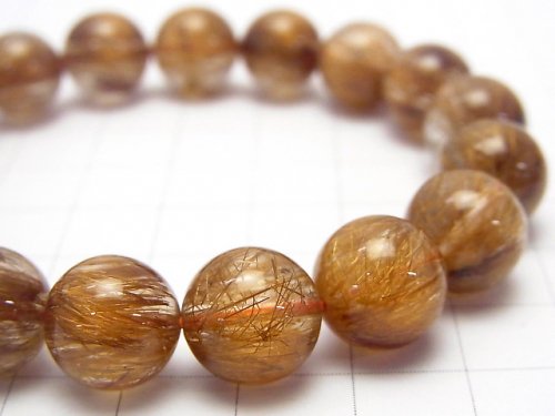 [Video] [One of a kind] Top Quality Copper Rutilated Quartz AAAA Round 11mm Bracelet NO.35