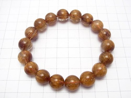 [Video] [One of a kind] Top Quality Copper Rutilated Quartz AAAA Round 11mm Bracelet NO.35
