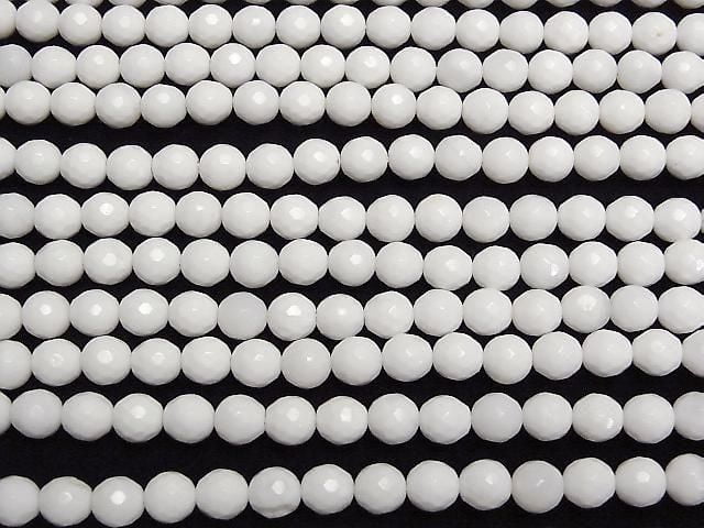 [Video] White Shell 128 Faceted Round 6mm 1strand beads (aprx.15inch/37cm)