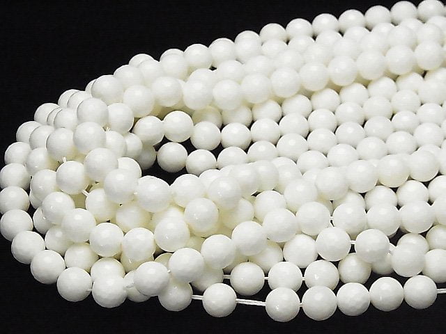 White Shell 128Faceted Round 10mm 1strand beads (aprx.14inch / 35cm)