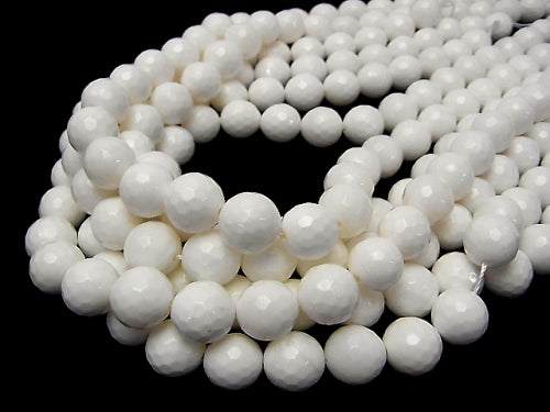 White Shell 128 Faceted Round 12 mm half or 1 strand beads (aprx.15 inch / 36 cm)