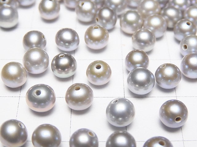 [Video] Fresh Water Pearl AAA Round 5-5.5mm [Half Drilled Hole] Silver 2pairs