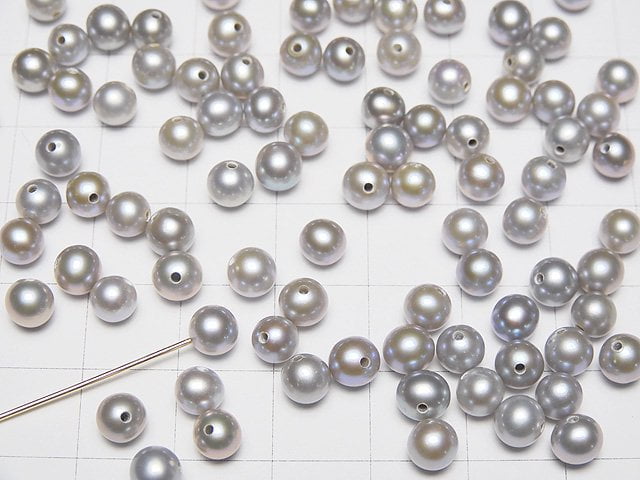 [Video] Fresh Water Pearl AAA Round 5-5.5mm [Half Drilled Hole] Silver 2pairs