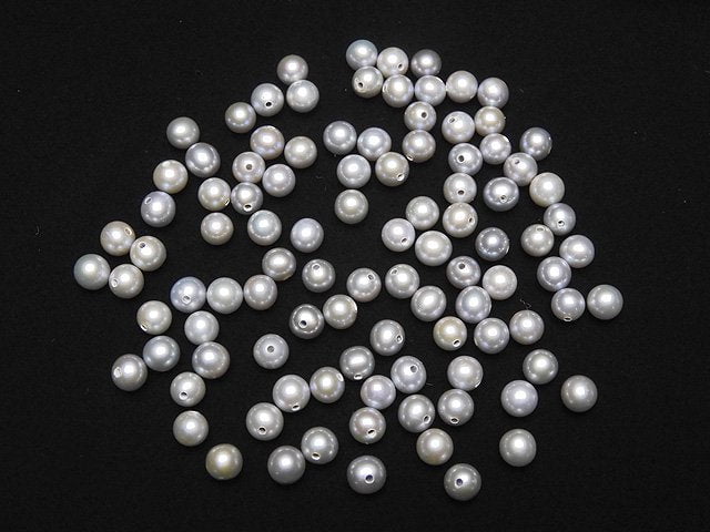 [Video] Fresh Water Pearl AAA Round 5-5.5mm [Half Drilled Hole] Silver 2pairs