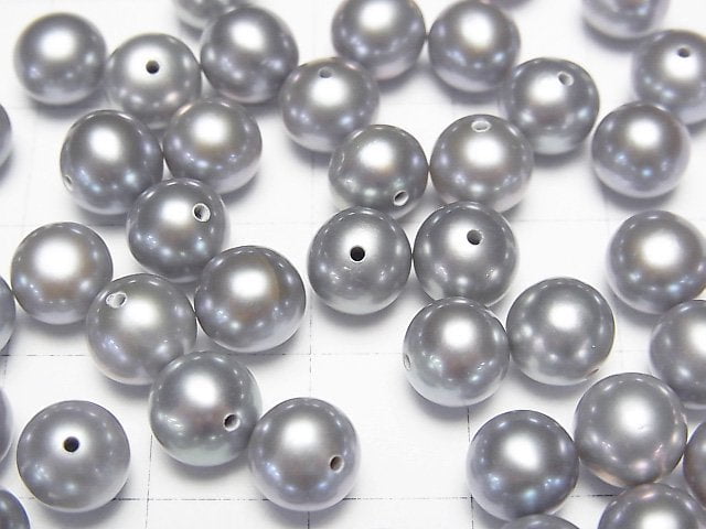 [Video] Fresh Water Pearl AAA Round 7mm [Half Drilled Hole] Silver 1pair