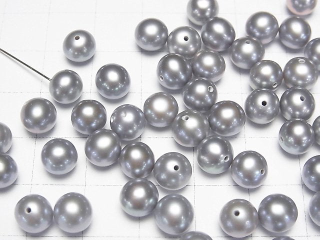 [Video] Fresh Water Pearl AAA Round 7mm [Half Drilled Hole] Silver 1pair