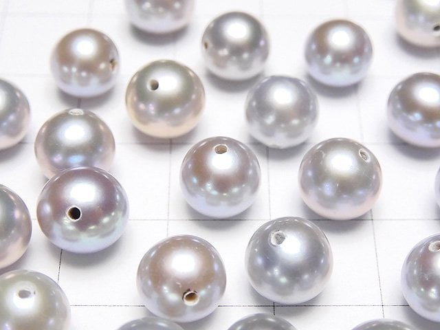 [Video]Fresh Water Pearl AAA Round 8-8.5mm [Half Drilled Hole] Silver 1pair