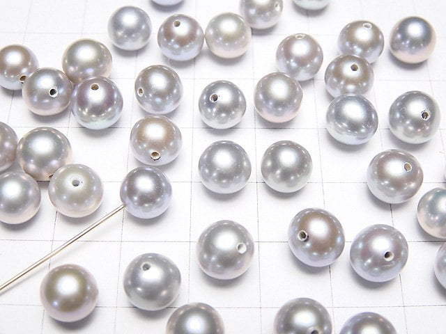 [Video]Fresh Water Pearl AAA Round 8-8.5mm [Half Drilled Hole] Silver 1pair