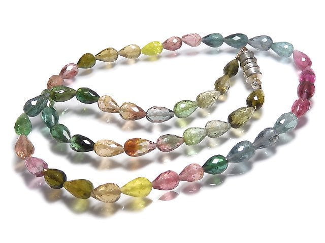 [Video] [One of a kind] Top Quality Multicolor Tourmaline AAAA Vertical Hole Faceted Drop Necklace NO.1