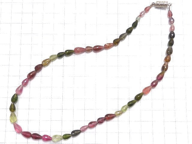 [Video] [One of a kind] Top Quality Multicolor Tourmaline AAAA Vertical Hole Faceted Drop Necklace NO.4