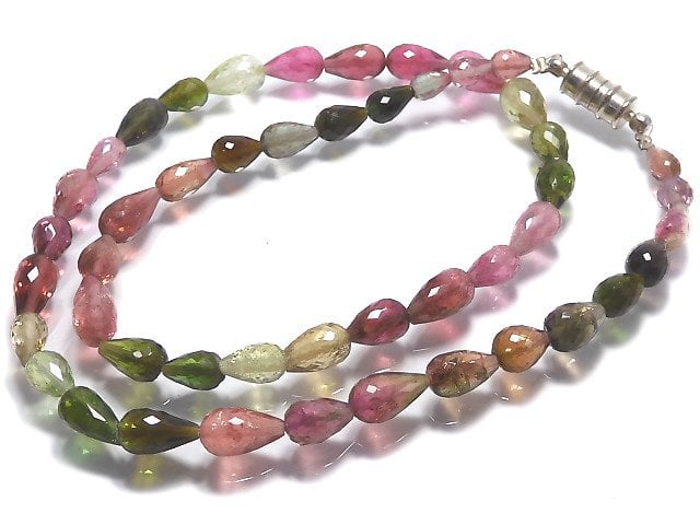 [Video] [One of a kind] Top Quality Multicolor Tourmaline AAAA Vertical Hole Faceted Drop Necklace NO.4