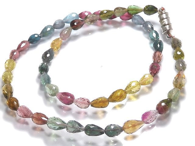 [Video] [One of a kind] Top Quality Multicolor Tourmaline AAAA Vertical Hole Faceted Drop Necklace NO.6