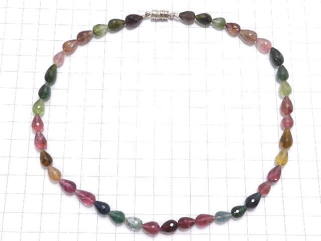 [Video] [One of a kind] Top Quality Multicolor Tourmaline AAAA Vertical Hole Faceted Drop Necklace NO.8