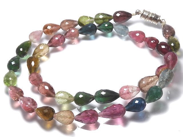 [Video] [One of a kind] Top Quality Multicolor Tourmaline AAAA Vertical Hole Faceted Drop Necklace NO.8