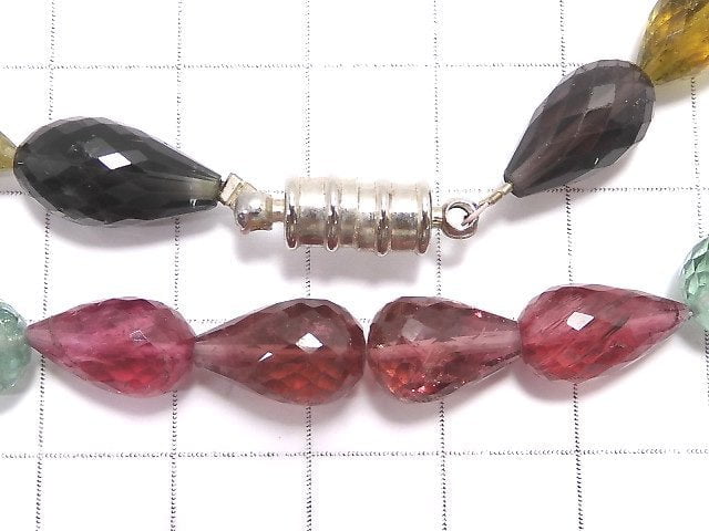 [Video] [One of a kind] Top Quality Multicolor Tourmaline AAAA Vertical Hole Faceted Drop Necklace NO.12