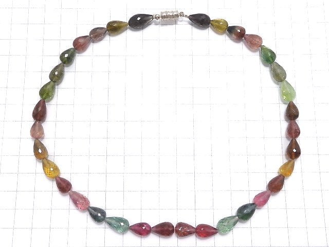 [Video] [One of a kind] Top Quality Multicolor Tourmaline AAAA Vertical Hole Faceted Drop Necklace NO.12