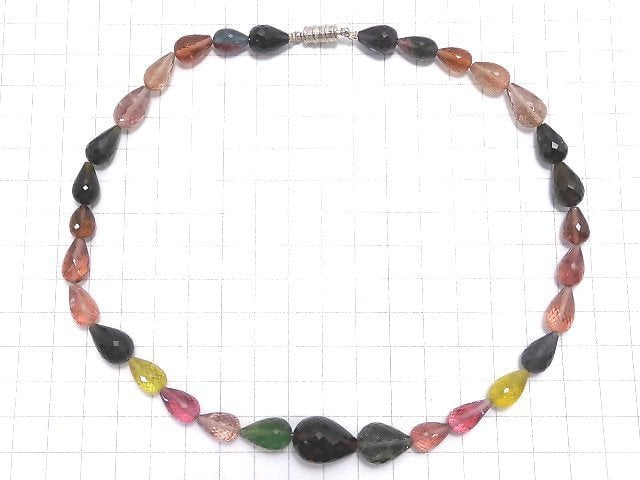 [Video] [One of a kind] Top Quality Multicolor Tourmaline AAAA Vertical Hole Faceted Drop Necklace NO.14