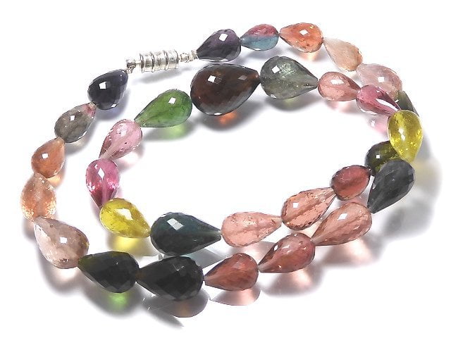 [Video] [One of a kind] Top Quality Multicolor Tourmaline AAAA Vertical Hole Faceted Drop Necklace NO.14