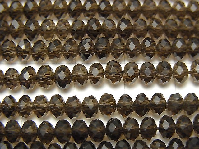 1strand $13.99! High Quality!  Smoky Quartz AAA Faceted Button Roundel 4x4x3mm 1strand beads (aprx.15inch/38cm)