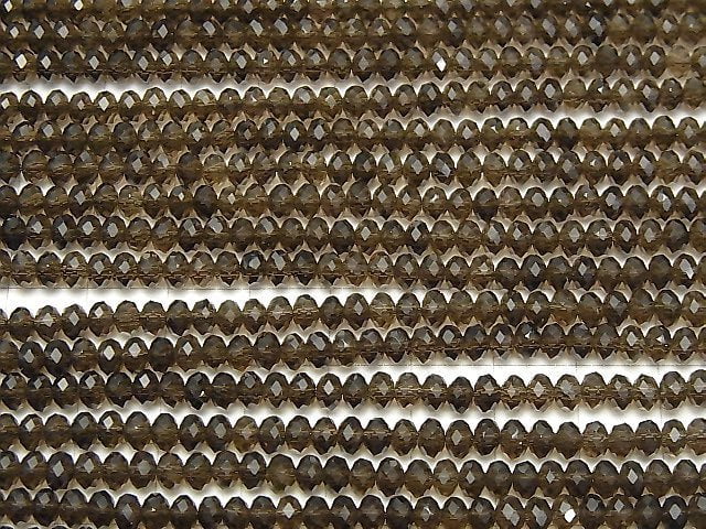 1strand $13.99! High Quality!  Smoky Quartz AAA Faceted Button Roundel 4x4x3mm 1strand beads (aprx.15inch/38cm)