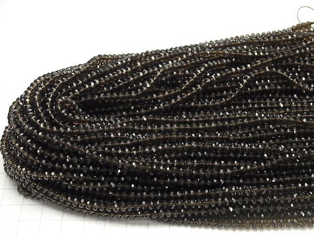 1strand $13.99! High Quality!  Smoky Quartz AAA Faceted Button Roundel 4x4x3mm 1strand beads (aprx.15inch/38cm)