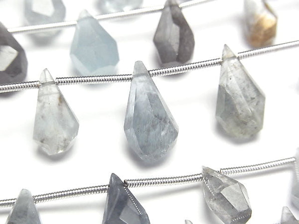 [Video] High Quality Moss Aquamarine AAA Rough Drop Faceted Briolette 1strand (9pcs)