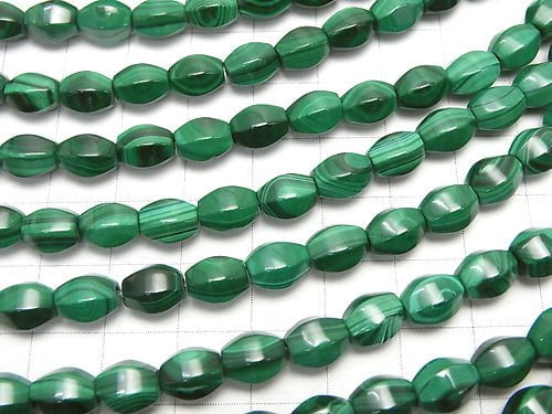 Malachite AAA 6Faceted Rice 8x6x6mm half or 1strand beads (aprx.15inch/38cm)