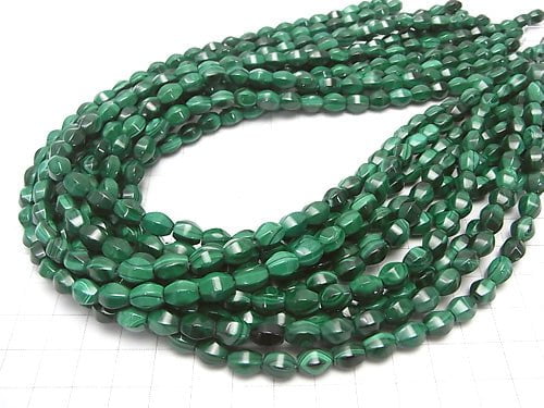 Malachite AAA 6Faceted Rice 8x6x6mm half or 1strand beads (aprx.15inch/38cm)