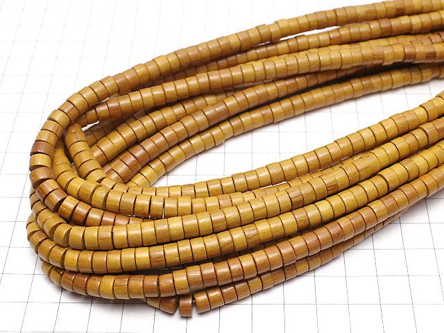 1strand $2.79! Wood Beads (Yellow) Roundel 7x7x4mm 1strand beads (aprx.15inch / 38cm)