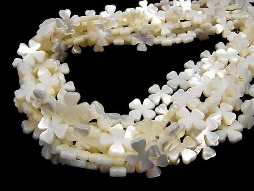 [Video] High quality white shell (Silver-lip Oyster) flower motif 15x15x3mm 1/4 or 1strand beads (aprx.15inch/36cm)