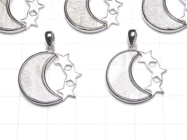 Meteorite (Muonionalusta) Moon & Star Pendant 20 x 22 x 3 mm Silver 925