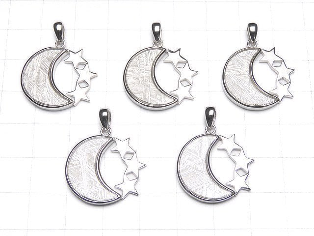 Meteorite (Muonionalusta) Moon & Star Pendant 20 x 22 x 3 mm Silver 925