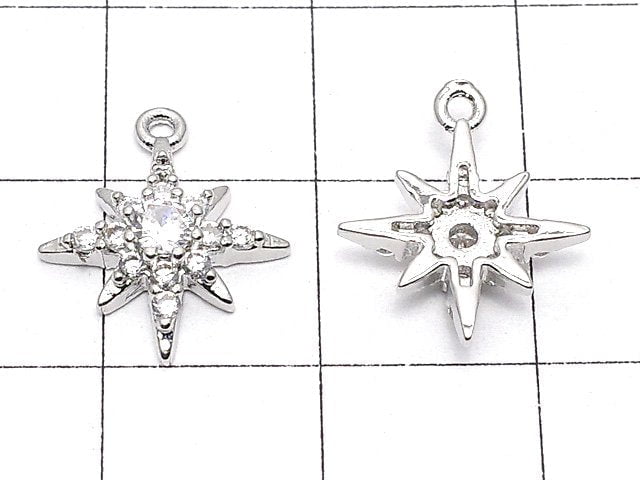 Metal Parts Star Motif Charm 15 x 11 mm Silver Color (with CZ) 1 pc