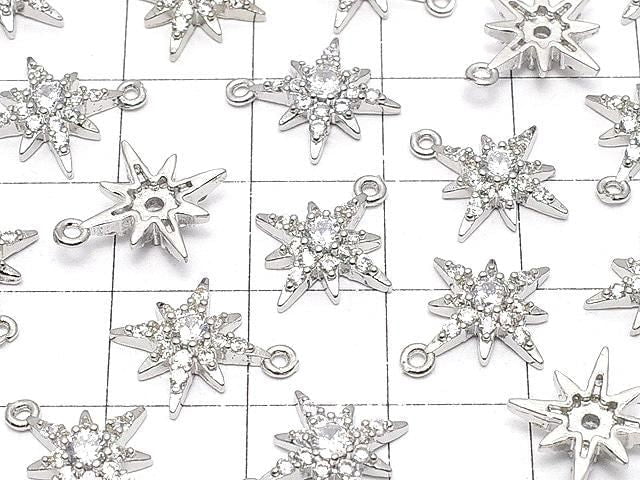 Metal Star Motif Charm, 14x12mm, Silver Color (with CZ), 1 Piece
