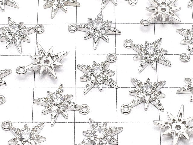 Metal Parts Star Motif Charm 15 x 11 mm Silver Color (with CZ) 1 pc