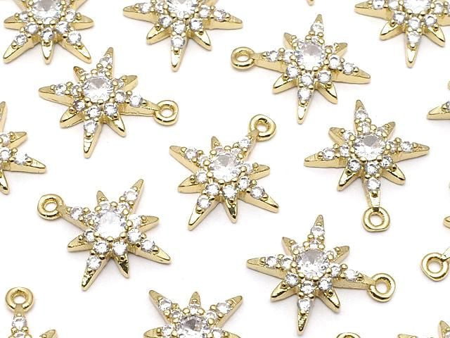 Metal Star Motif Charm, 14x12mm, Gold Color (with CZ), 1 Piece