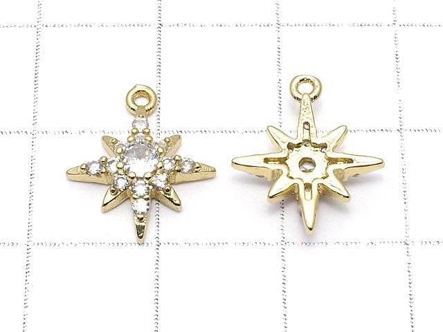 Metal Star Motif Charm, 14x12mm, Gold Color (with CZ), 1 Piece