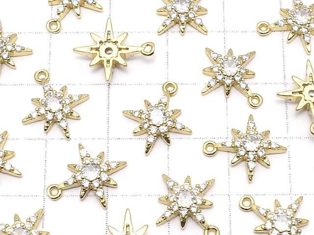Metal Star Motif Charm, 14x12mm, Gold Color (with CZ), 1 Piece
