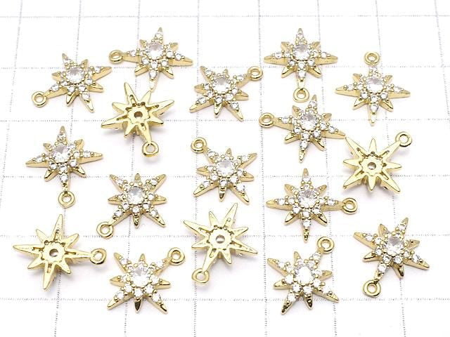 Metal Star Motif Charm, 14x12mm, Gold Color (with CZ), 1 Piece