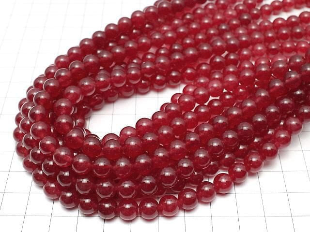 Perles de Jade Rouge (Type Clair) Rondes 8mm 1 fil (environ 15 pouces / 36 cm)