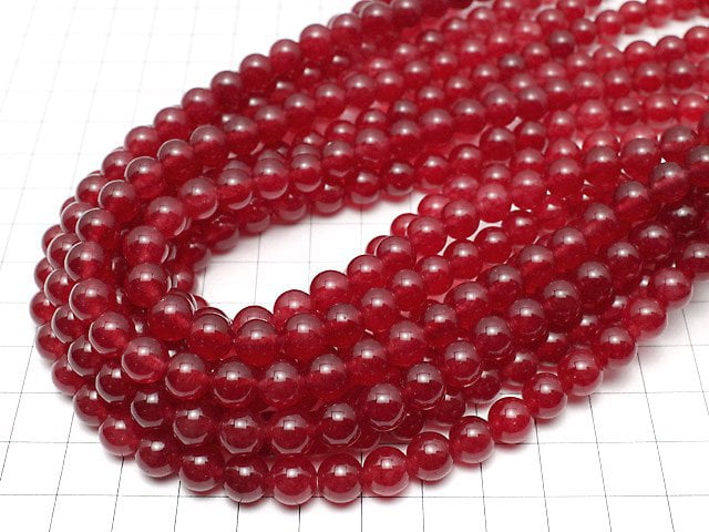 Red Color Jade (Clear Type) Round 8mm 1strand beads (aprx.15inch / 37cm)