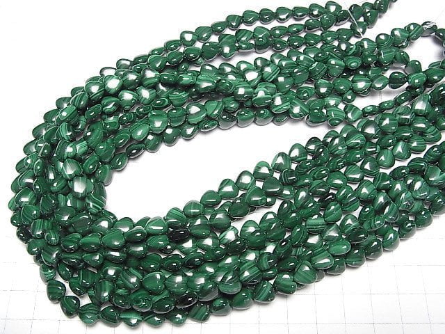 [Video] Malachite AAA Vertical Hole Heart Shape 8x8x3mm half or 1strand beads (aprx.15inch / 37cm)