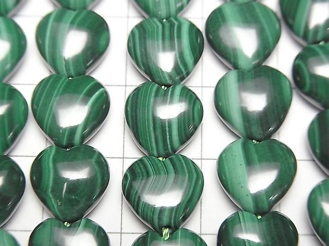 孔雀石 AAA 垂直鑽孔心形 10x10mm 1/4或1串珠子 (約15英吋/36公分)