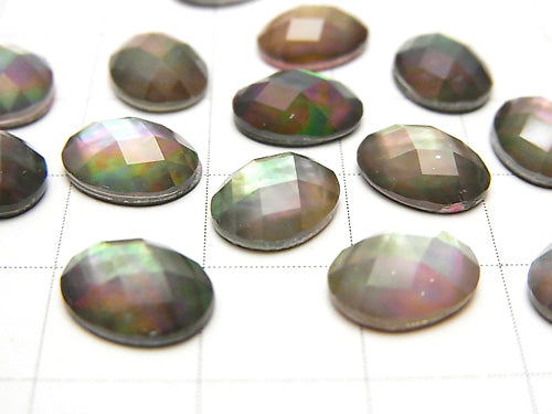 Black Shell x Crystal AAA- Oval Faceted Cabochon 10x8mm 3pcs